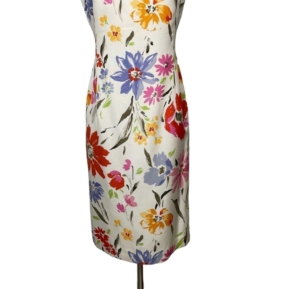 Worth White/Multi Colored Silk Floral Sheath Sleeveless Dress Size 6 - Picture 8 of 9